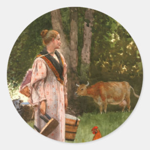 Vintage Winslow homer Die Milchmagd Runder Aufkleber
