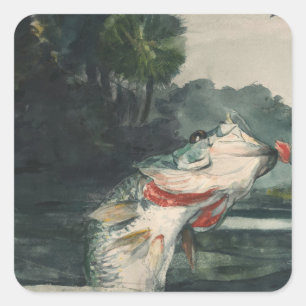 Vintage Winslow Homer Lebensgroßer Schwarzbarsch Quadratischer Aufkleber