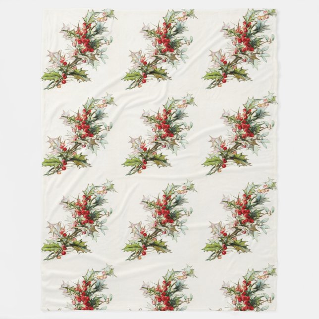 Vintage Winter-Beeren Fleecedecke (Vorderseite)