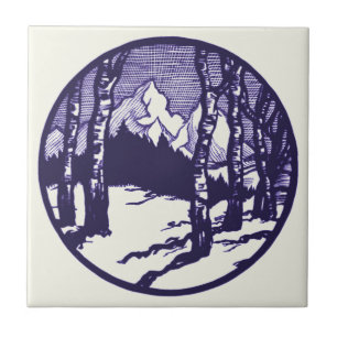Vintage- Winter-Bergszene -Radierung Fliese