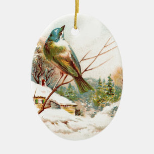 Vintage Winter Blaue Vogel Keramikornament