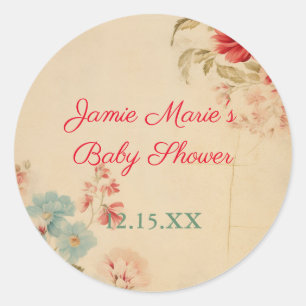 Vintage-Winter-Blumen-Weihnachts-Babyparty Runder Aufkleber