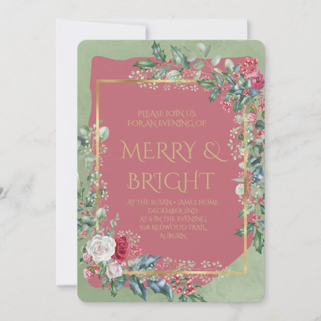 Vintage Winter Botanical Christmas Elegance Einladung (Vorderseite)