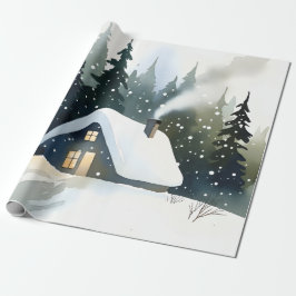 Vintage Winter Cabin Watercolor Christmas Geschenkpapier