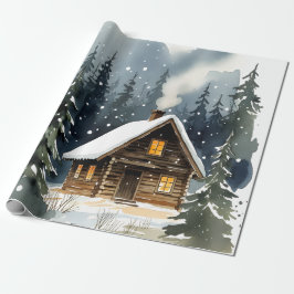 Vintage Winter Cabin Watercolor Christmas Geschenkpapier
