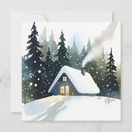 Vintage Winter Cabin Watercolor Christmas Karte