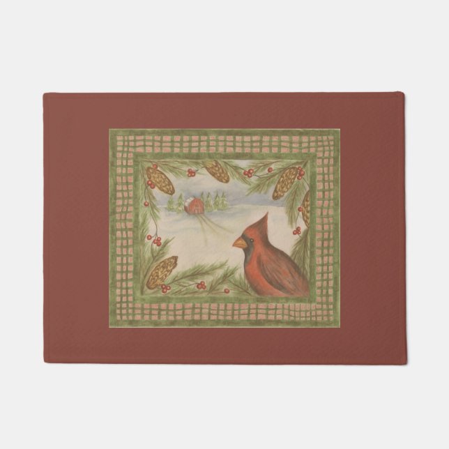 Vintage Winter Cardinal Doormat  Fußmatte (Vorderseite)