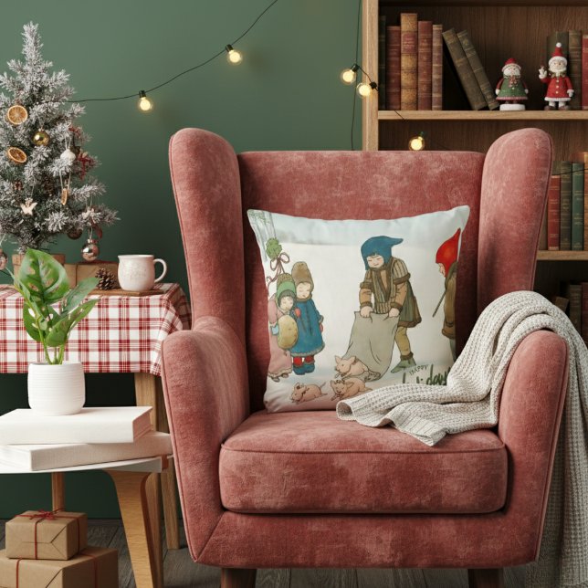 Vintage Winter Children Holiday Nostalgia  Kissen (Von Creator hochgeladen)