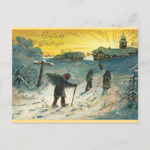 Vintage Winter Christliche Kirche Weihnachten Postkarte