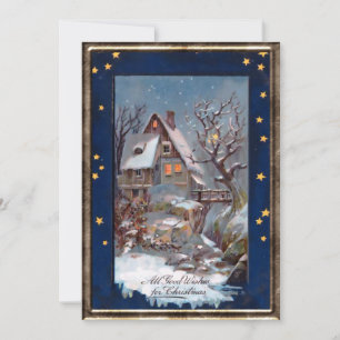 Vintage Winter Cottage Weihnachtsgruß Feiertagskarte