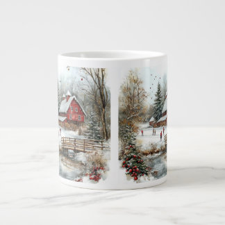 Vintage Winter Farm Scene. Christmas Gift Mugs Jumbo-Tasse