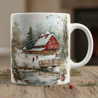 Vintage Winter Farm Scene. Christmas Gift Mugs Jumbo-Tasse