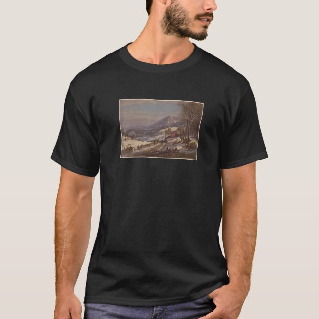 Vintage Winter Firewood Splitting Painting 1870 T-Shirt (Vorderseite)