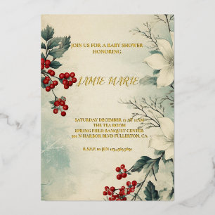 Vintage Winter Floral Weihnachten Baby Shower Folieneinladung