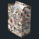 Vintage Winter Fun Christmas Collage Mittlere Geschenktüte<br><div class="desc">Dieses spaßige und festliche nahtlose Design besticht durch eine Collage Vintager Wintergärten,  darunter Kinder,  die in Schneeballkämpfen verlobt sind,  Rodeln in schneebedeckten Wäldern und rustikale Dorfwege mit warmen Weihnachtswünschen.</div>