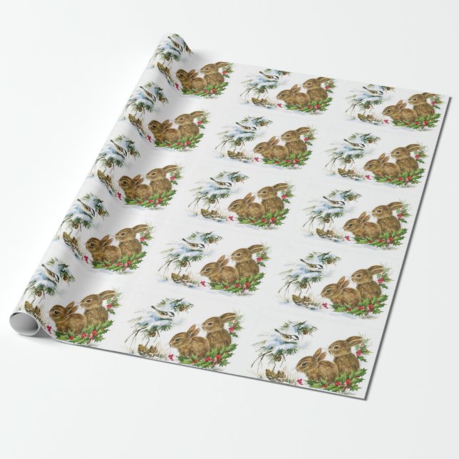 Vintage Winter-Häschen Geschenkpapier (Ungerollt)