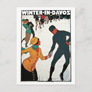 Vintage Winter in Davos Reise-Werbung Postkarte