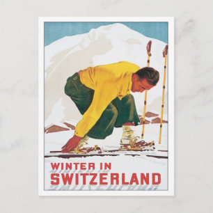 Vintage Winter in der Schweiz Postkarte