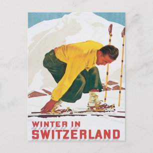 Vintage Winter in der Schweiz Postkarte