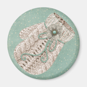 Vintage-Winter-Kabelstrickhandschuh grau blau Magnet