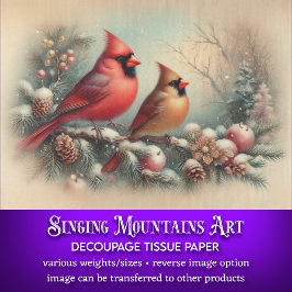 Vintage Winter-Kardinal im Walddekoupage Seidenpapier