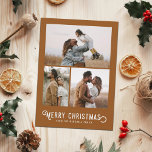 Vintage Winter Oranges 3 Photo Collage Christmas   Feiertagskarte<br><div class="desc">This beautiful holiday photo card features vintage styled typography reading,  "Merry Christmas, " along with three photo templates. The back of the card boasts a vintage design of winter oranges and blossoms.</div>