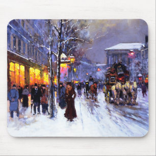 Vintage Winter Parisian Szene Weihnachtsgeschenk Mousepad