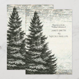 Vintage Winter Pine Tree Rustic Wood Wedding Einladung