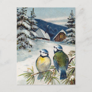 Vintage Winter-Postkarte mit Vögeln Postkarte