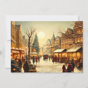 Vintage Winter Schnee Weihnachtsmarkt Stadt Feiertagskarte
