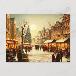 Vintage Winter Schnee Weihnachtsmarkt Stadt Feiertagspostkarte