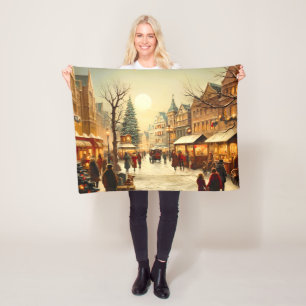 Vintage Winter Schnee Weihnachtsmarkt Stadt Fleecedecke