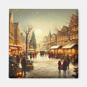 Vintage Winter Schnee Weihnachtsmarkt Stadt Magnet