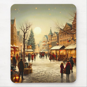 Vintage Winter Schnee Weihnachtsmarkt Stadt Mousepad