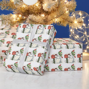 Vintage-Winter-Schneemann-Wintermütze roter Briefk Geschenkpapier