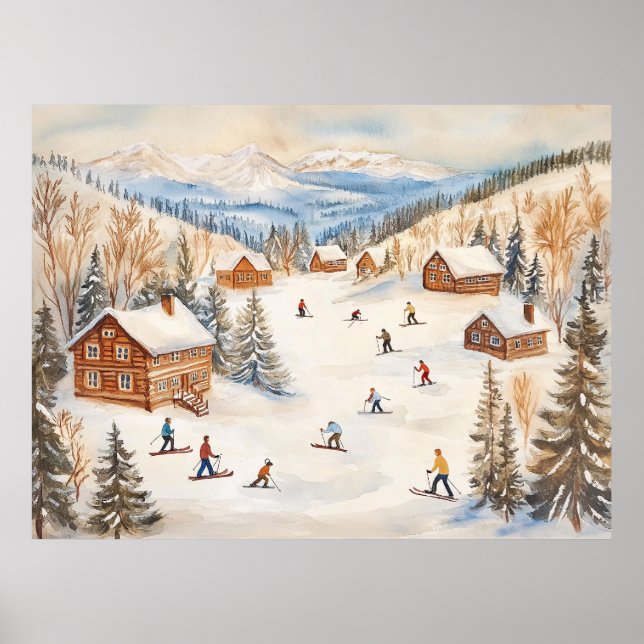 Vintage Winter Skiers Scene Poster (Vorne)