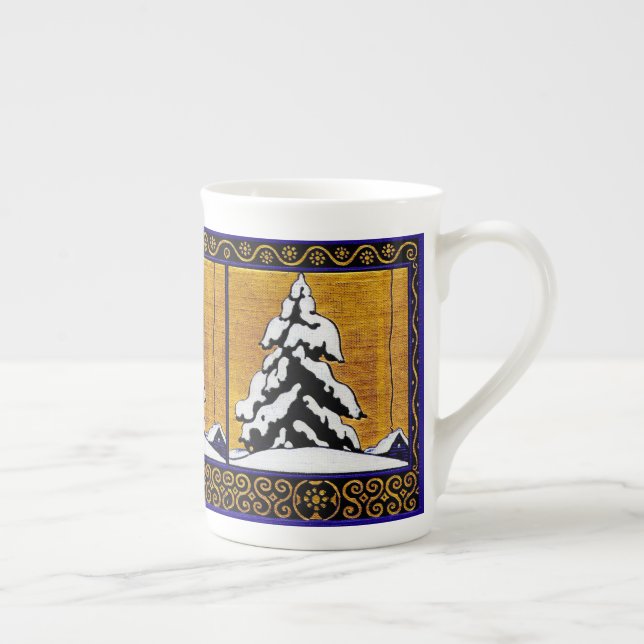 Vintage Winter Snow Evergreen Tree Prozellantasse (Rechts)