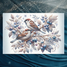 Vintage Winter Sparrows und Blueberries Decoupage Seidenpapier