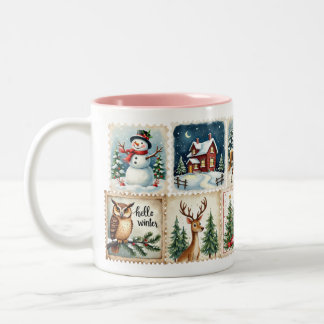 Vintage Winter Stamp Mug – Cozy Holiday Cup Zweifarbige Tasse