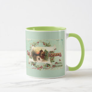 Vintage Winter-Szene und Weihnachtsgruß Tasse