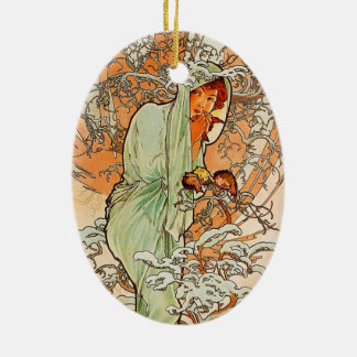 Vintage Winter von Alphonse Mucha Keramikornament
