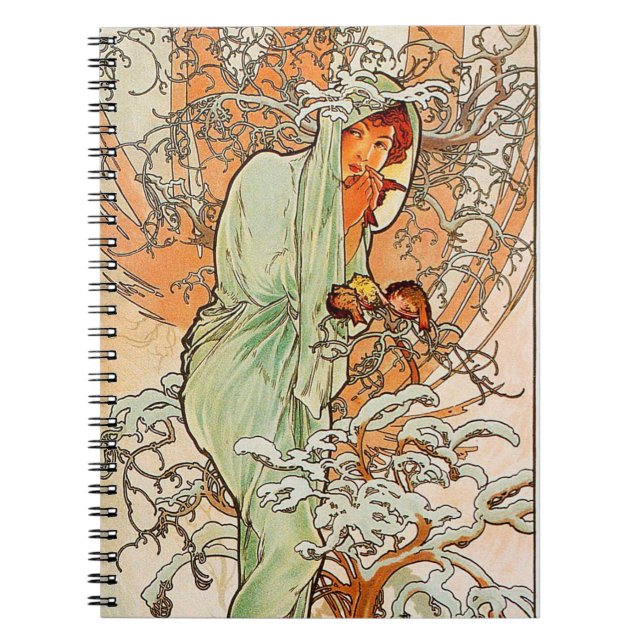 Vintage Winter von Alphonse Mucha Notizblock (Vorderseite)
