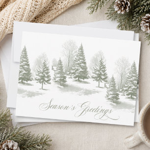Vintage-Winter-Wald-Schnee-Kiefer-Weihnachtsgrüße Feiertagskarte