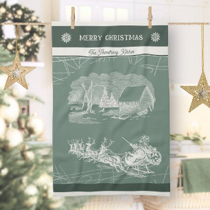 Vintage Winter-Weihnachtsmann-Schlitten Weihnachte Geschirrtuch