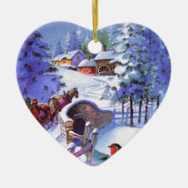 Vintage Winter-Weihnachtsszene Keramikornament