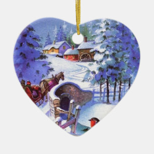 Vintage Winter-Weihnachtsszene Keramikornament