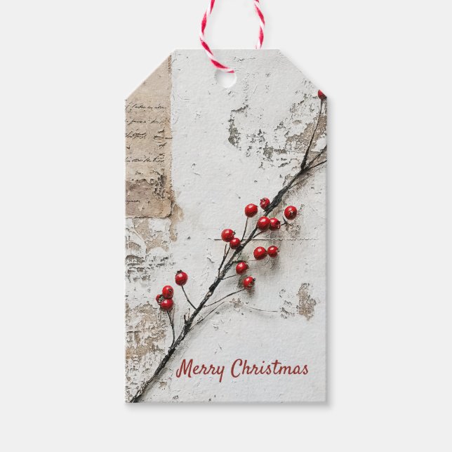 Vintage Winterbeeren-Feiertag Geschenkanhänger (Vorderseite)