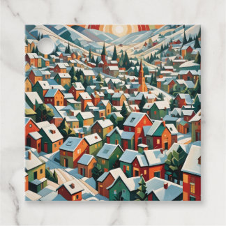 vintage Winterdorf unter dem Schnee Geschenkanhänger