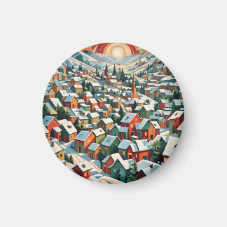 vintage Winterdorf unter Schnee Magnet