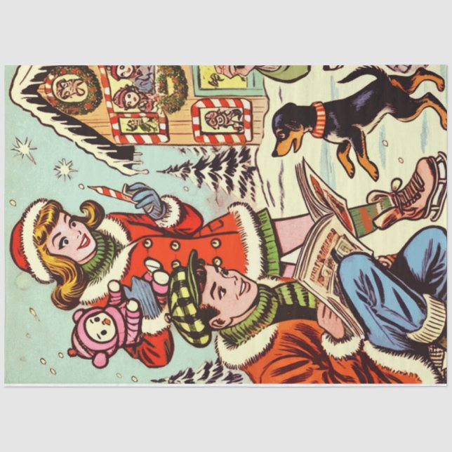 Vintage Winterfeste Comicen Seidenpapier (Vorderseite)
